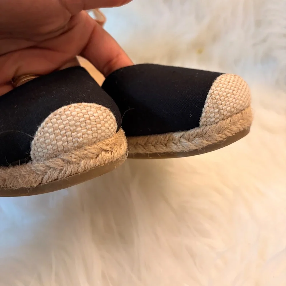 White Mountain Mamba Wedge Sandals Womens 8.5W Black Tan Excellent Espadrille